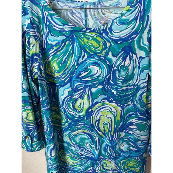 Lilly Pulitzer Linden Dress Oh Shucks Oyster Print Blue Green Size Medium - Picture 7 of 7